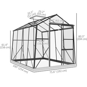 Polycarbonate greenhouse with sliding door, 5-level roof ventilation and gutter