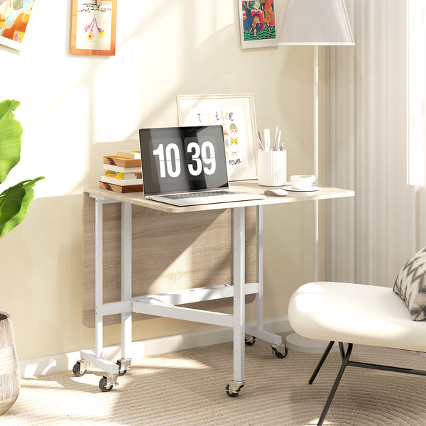 Table à manger pliante à abattants sur roulettes pour 6 personnes – Chêne et blanc