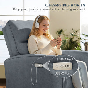 Fauteuil inclinable électrique, revêtement en tissu, ports USB, repose-pieds, gris anthracite