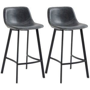 Set of 2 padded bar stools with backrest and steel legs, black