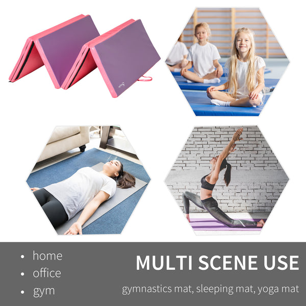 Tapis de gymnastique pliable 4'x6'x2'' avec poignées de transport, rose et violet