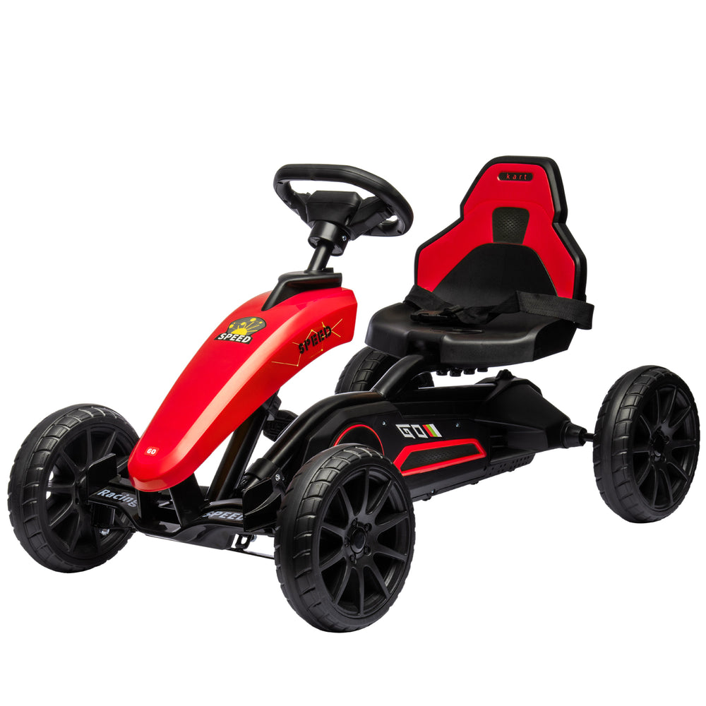 Kart à pédales pour enfants, godet réglable, frein à main, pour les 3-8 ans, rouge