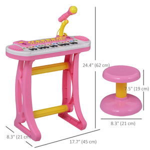 Piano-clavier avec tabouret, microphone fonctionnel et lampe de poche lumineuse, rose