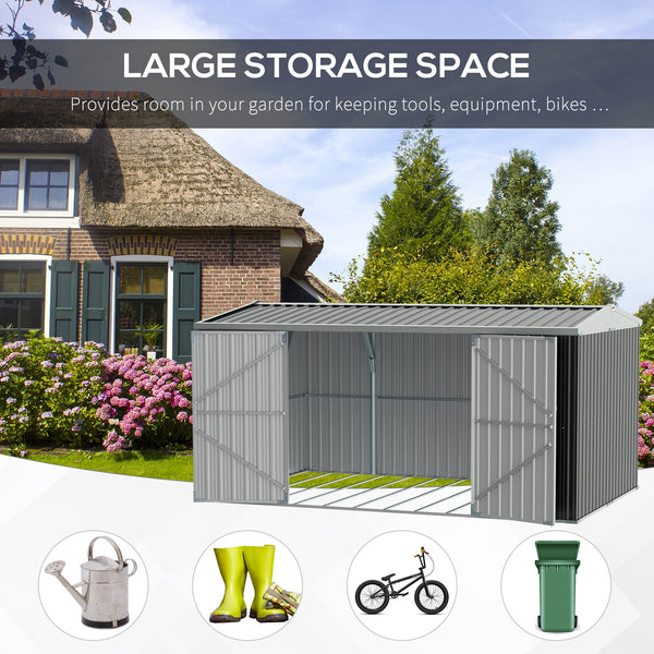 Abri de jardin en acier galvanisé 14 pi x 8 pi, avec portes verrouillables et aérations, gris