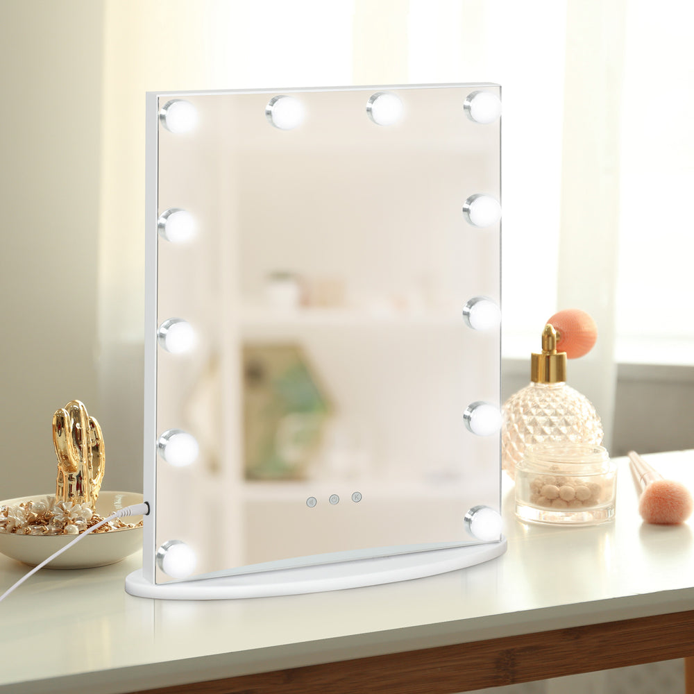 Miroir de maquillage éclairé avec 12 ampoules LED à intensité variable, blanc