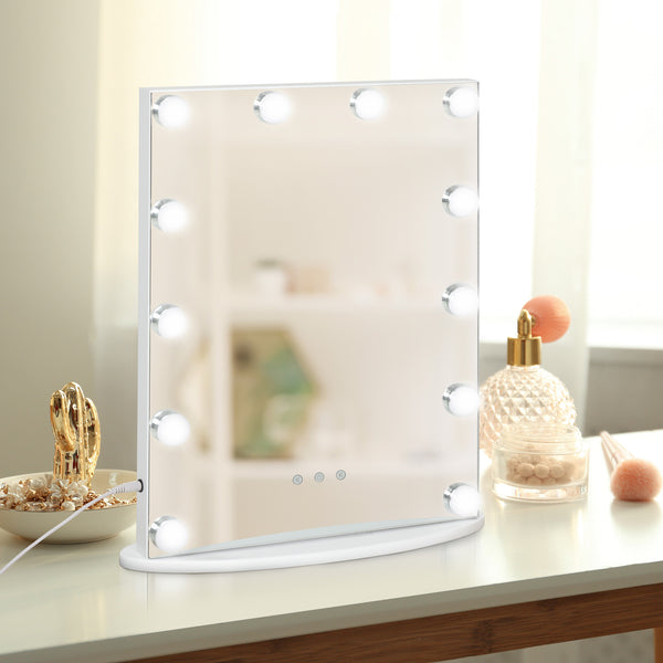Lighted Makeup Mirror with 12 Dimmable LED Bulbs, White