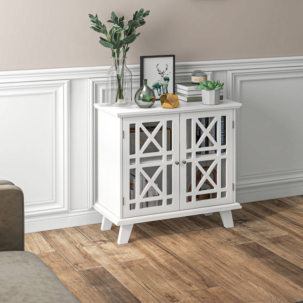 Buffet avec portes ajourées et étagère, blanc