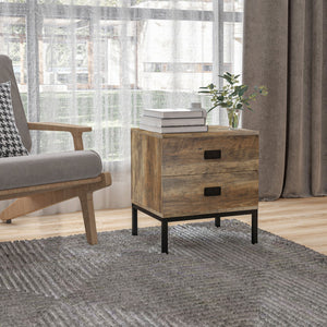 Table de chevet style rétro avec 2 tiroirs et structure en acier