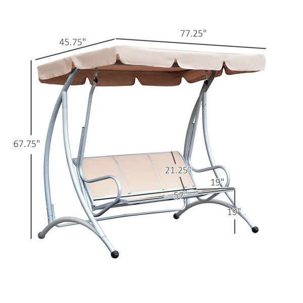 3 Seat Metal Swing Chair Hammock w/ Canopy Cover Heavy Duty Patio Garden Outdoor Beige