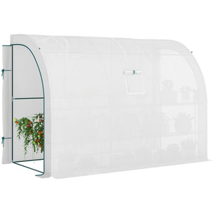 Lean-to greenhouse with windows and 2 zippered doors, white