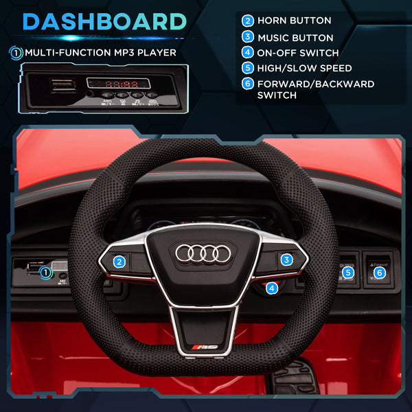 Audi voiture électrique avec télécommande, 12 V, 5 km/h, suspension, klaxon, rouge