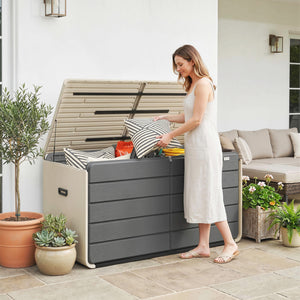 Coffre de rangement extérieur avec couvercle verrouillable et roulettes, 757 L