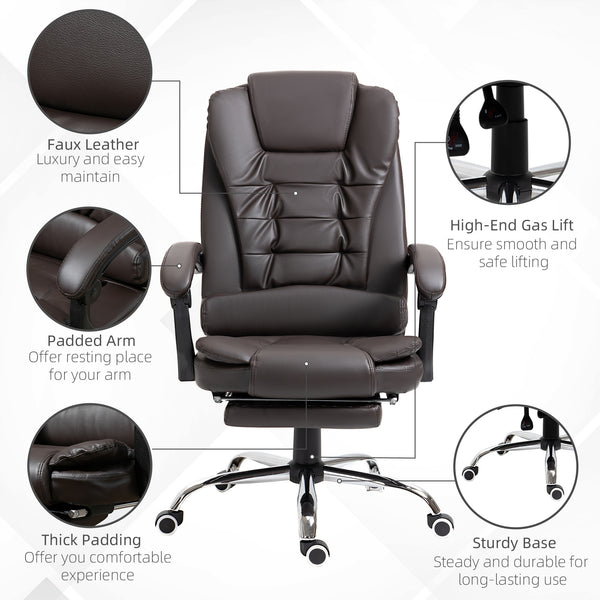 High-back office chair in PU leather with footrest, coffee color