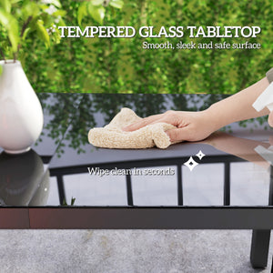 Table de jardin en aluminium avec plateau en verre, grise