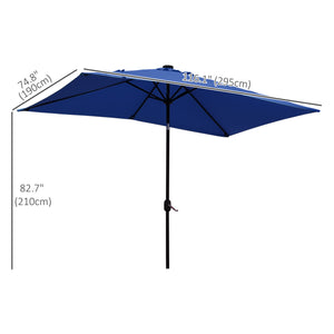 Parasol de 9,7 pieds avec 22 lumières solaires LED et inclinaison, bleu foncé