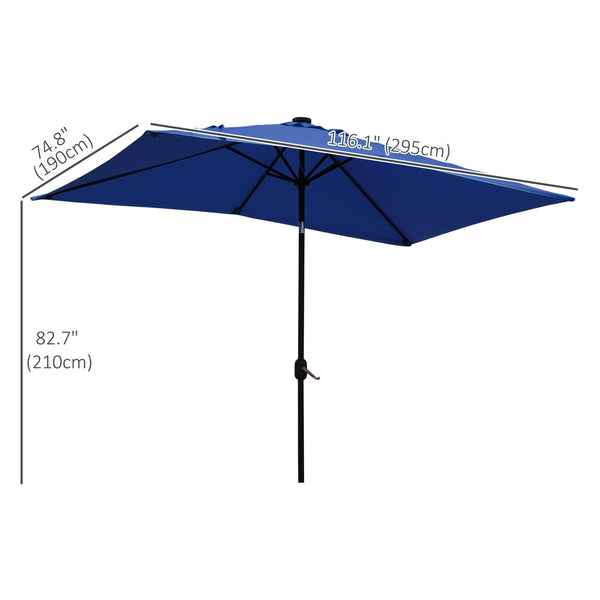 Parasol de 9,7 pieds avec 22 lumières solaires LED et inclinaison, bleu foncé