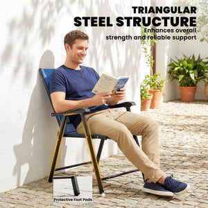 Ensemble de 4 chaises de patio pliantes d'extérieur à dossier haut avec assise en maille respirante, bleues