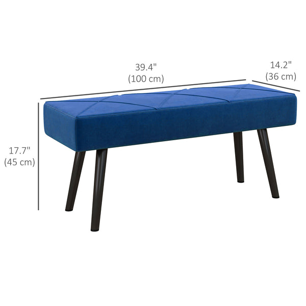 Banc de chambre rembourré moderne avec pieds en acier, bleu foncé