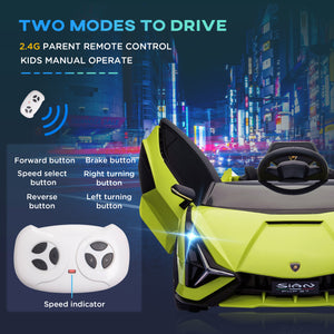 Voiture électrique, alimentée par batterie 12 V, avec télécommande parentale, lumières musicales, MP3, vert