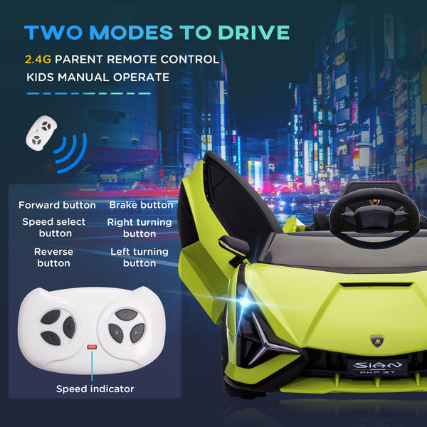Voiture électrique, alimentée par batterie 12 V, avec télécommande parentale, lumières musicales, MP3, vert