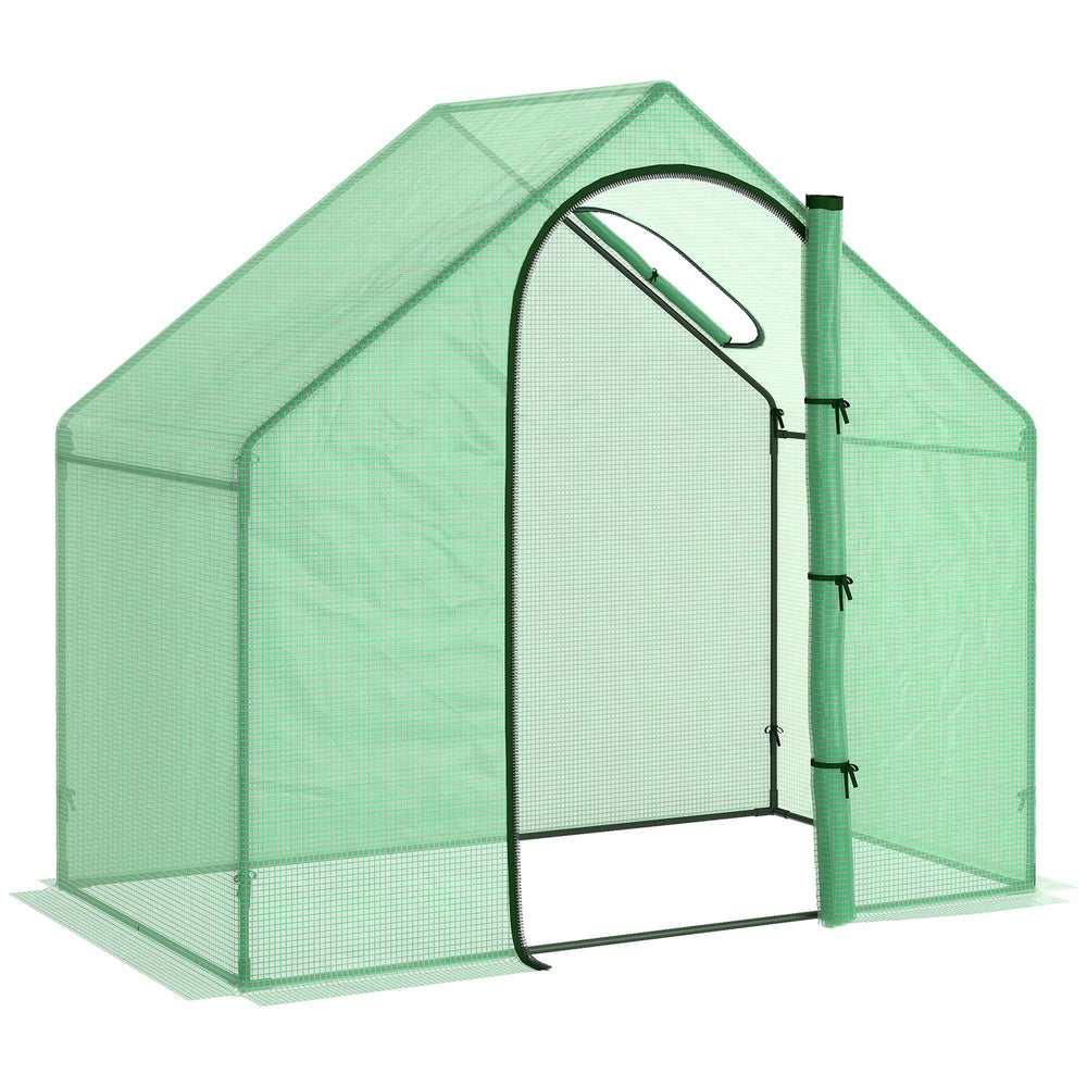 Garden greenhouse with door and top window