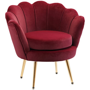 Fauteuil d'appoint lotus en tissu velours avec pieds en métal doré, bordeaux