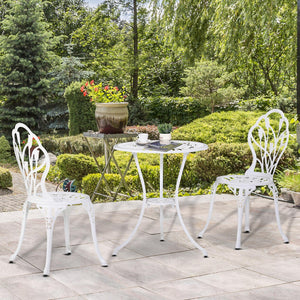 3 Pieces Patio Bistro Set, Outdoor Cast Aluminum Garden Table and Chairs with Umbrella Hole for Balcony, White