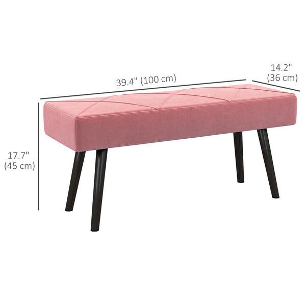 Banc de chambre rembourré moderne avec pieds en acier, rose