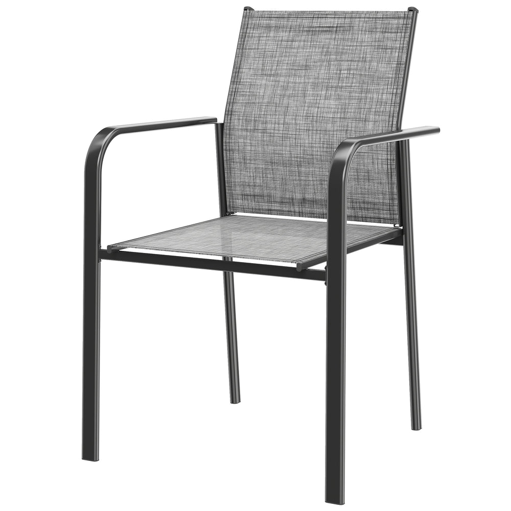 Stackable Patio Chairs Set of 4, Outdoor Dining Chairs with 20" Deep Seat, All Weather Breathable Mesh, Armrests, Grey
