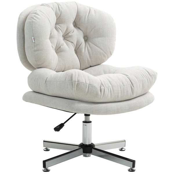 Chaise de bureau sans accoudoirs avec assise large et rembourrée et hauteur réglable, blanc crème