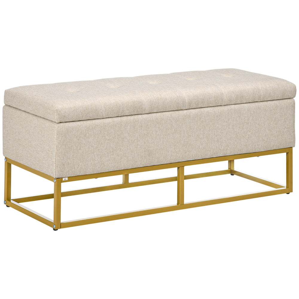 Pouf de rangement avec plateau rabattable rembourré, beige