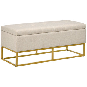 Pouf de rangement avec plateau rabattable rembourré, beige