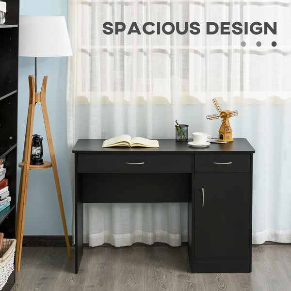 Bureau d'ordinateur avec tiroirs de rangement, armoire et étagère réglable, noir