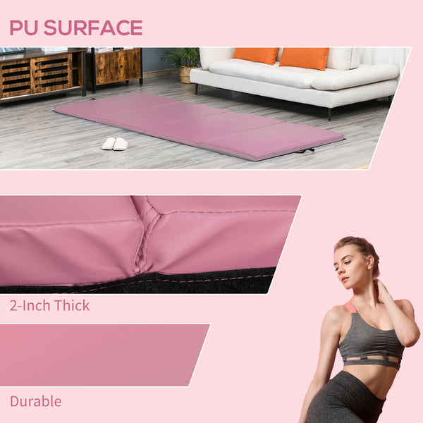 Tapis de gymnastique pliable 1,22 m x 2,42 m x 5 cm avec poignées de transport, rose