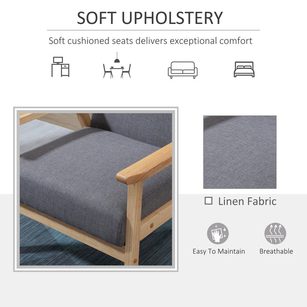 Fauteuils d'appoint minimalistes en lin épais et assise large, gris