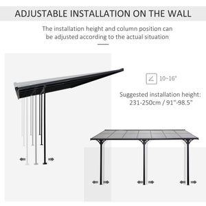 Pergola 14' x 10' avec toit rigide en polycarbonate, hauteur réglable, cadre en aluminium, protection UV, gris