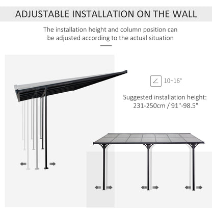 Pergola 14' x 10' avec toit rigide en polycarbonate, hauteur réglable, cadre en aluminium, protection UV, gris