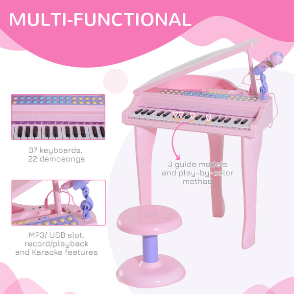 37 Keys Mini Musical Electronic Piano with Mic, Pink 