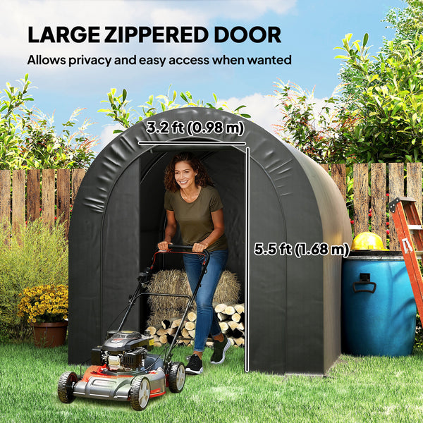 Abri de jardin pour moto 6 x 8 robuste et portable en acier galvanisé, noir