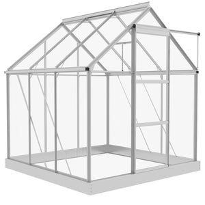 Polycarbonate greenhouse with sliding door, window, aluminum frame and foundation