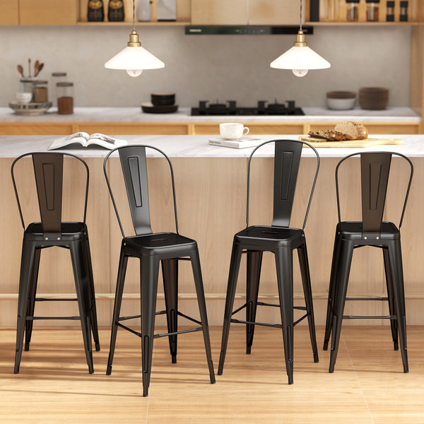 Set of 4 industrial-style metal bar stools, black