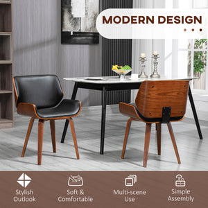 Lot de 2 chaises de salle à manger en cuir synthétique avec assises rembourrées et pieds en bois massif, noir