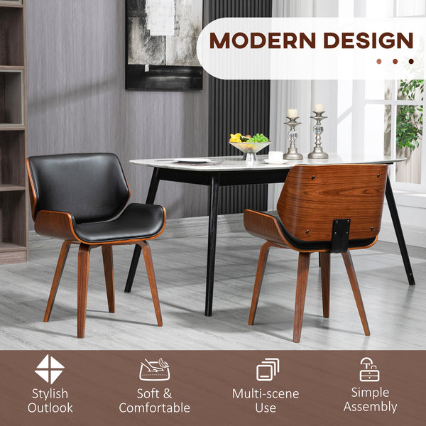 Lot de 2 chaises de salle à manger en cuir synthétique avec assises rembourrées et pieds en bois massif, noir