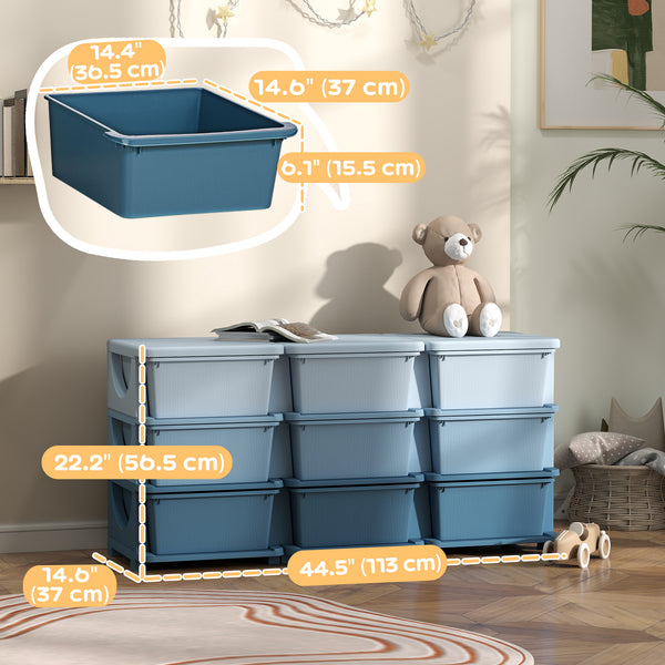 3-Tier 9-Drawer Plastic Toy Organizer, Blue