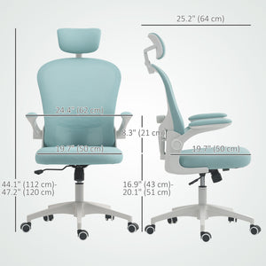 Chaise de bureau en maille avec appui-tête réglable, soutien lombaire 4D, accoudoirs relevables, vert clair