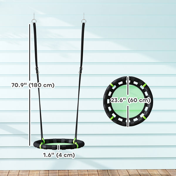 Balançoire de 61 cm avec soucoupe et cordes de suspension réglables, verte