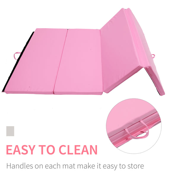 Tapis de gymnastique pliable 4'x6'x2'' avec poignées de transport, rose