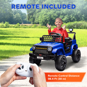 Jeep 12V, voiture électrique pour enfants avec télécommande, suspension, 3 vitesses, phares USB et musique, bleu foncé