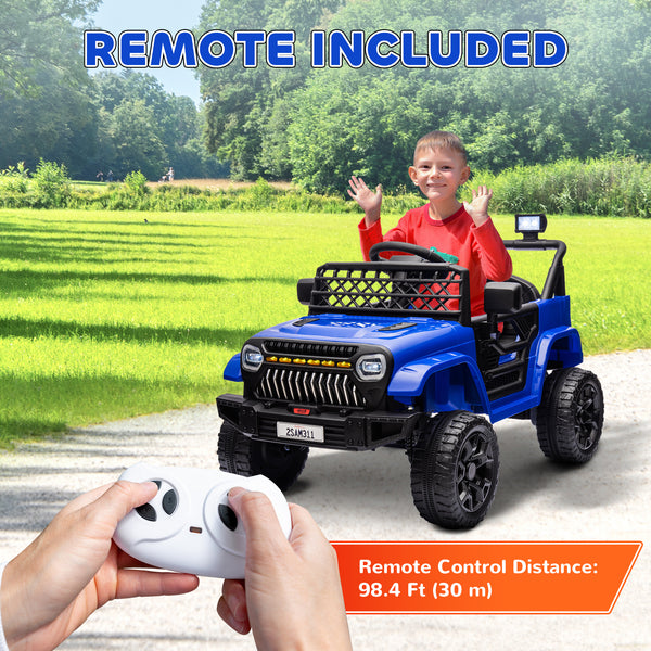 Jeep 12V, voiture électrique pour enfants avec télécommande, suspension, 3 vitesses, phares USB et musique, bleu foncé