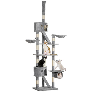 Arbre à chat géant de 240 à 250 cm, hauteur plafond, griffoir, centre d'activités, gris clair
